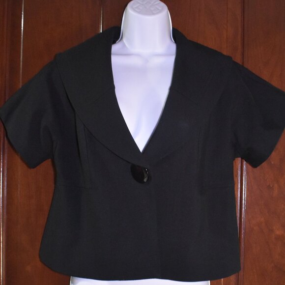 INC Black Cape Swing Jacket Size M Short Sleeve Blazer Chic Old Money Officewear - Picture 14 of 15